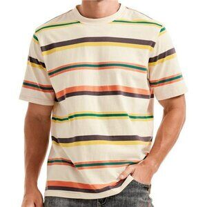 Mens Stripe T Shirt Crewneck Loose Fit Soft Cotton Stretch Casual Streetwear